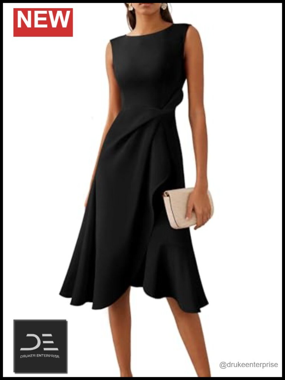 Sleeveless A-Line Midi Cocktail Wedding Guest Dress Ruffle High Low